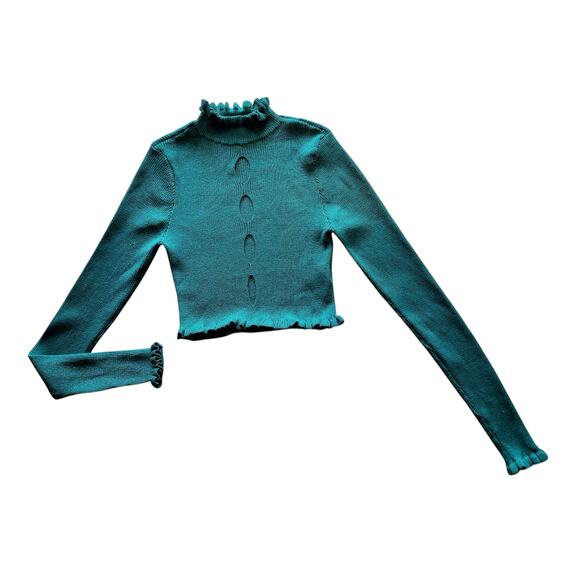 For Love & Lemons Women's Blue Teal Lorelei Cropped Sweater Top Size S - Picture 2 of 12